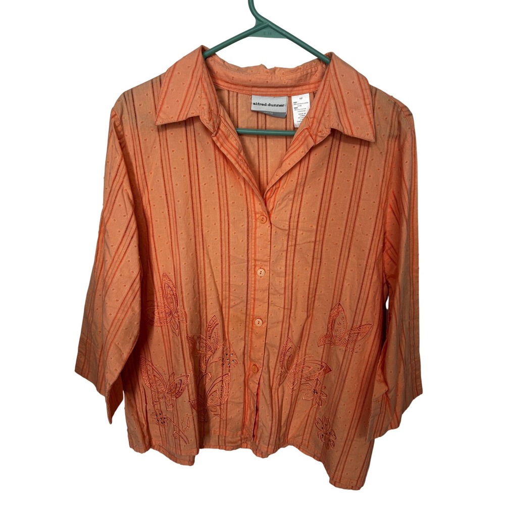 Alfred Dunner Petite Peach‎ Colored Blouse Butterflies & Embellished Flowers 16P